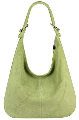 OBC Made in Italy Damen XXL Ledertasche Leder Wildleder Shopper Tasche Schultertasche Umhängetasche Hobo-Bag Beuteltasche (Hellgrün)