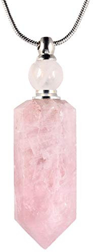 TUMBEELLUWA Essential Oil Diffuser Aromatherapy Stone Pendant Necklace for Unisex,Healing Crystal Point Gemstone Necklace for Women and Men, Rose Quartz Stone.