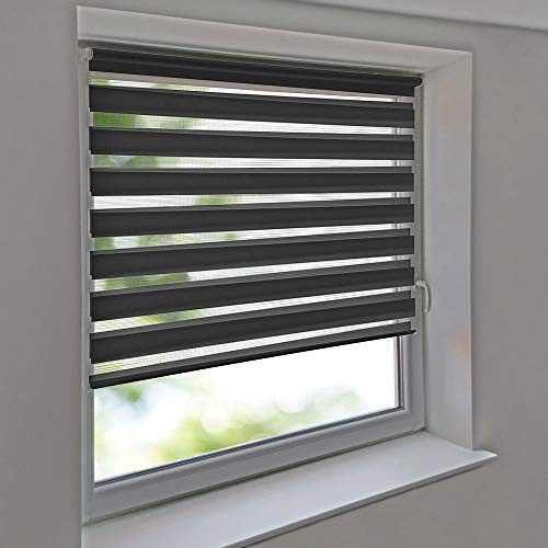Easy-Shadow - Doppelrollo 60 x 200 cm anthrazit Klemmfix ohne Bohren Vario Seitenzug Duorollo Zebrarollo für Fenster und Türen