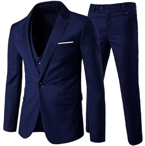 Allthemen Herren Anzug 3 Teilig Slim Fit Anzüge Business Hochzeit Männer | Sakko Weste Hose, Formelle, 1 Knopf, Revers, Einfarbig, Einreihiger, Komplett Set, Doppelter Gehschlitz