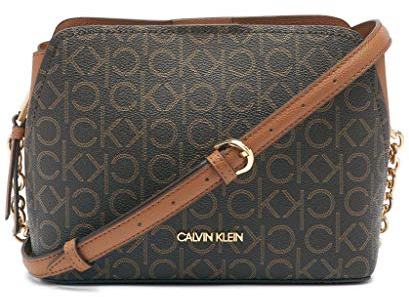 Calvin Klein Hailey Signature Crossbody mit drei Fächern, Braun (Braun/Khaki/Caramel Linear), Einheitsgröße