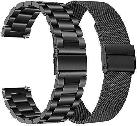 TRUMiRR Cinturino Compatibile con Huawei Watch GT 3 42mm/GT 2 42mm/Honor MagicWatch 2 42 mm, Design Milanese Acciaio Inossidabile, 20mm, Nero, 135 mm
