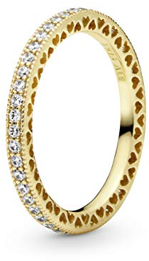 PANDORA Funkeln und Herzen Ring aus 14 Karat vergoldeter Metalllegierung mit Zirkonia - kombinierbar mit Schmuck Signature Kollektion - Größe: 58