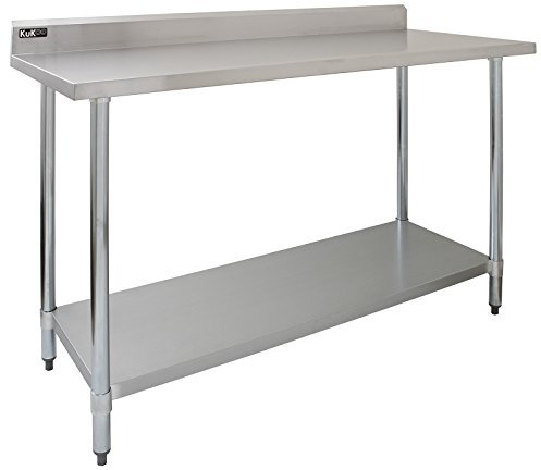 Kitchen Catering Table With Double Over-Shelf Work Bench Heavy Duty Prep-table Stainless Steel Commercial Home Preparation Work-table 5ft