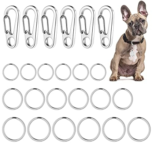 Molain Dog Tag Clips mit Schlüsselanhängern, langlebige Hundemarke mit Tag Ringen Edelstahl Haustier Tag Clip für große Hunde Halsband Geschirre 3,3 x 1,5 cm 6 Clips 18 Ringe
