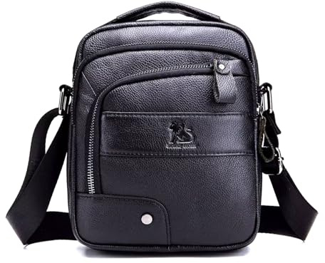 Echtes Leder Umhängetasche,Lässige Mode Crossbody Tasche,Wasserdicht Verschleißfest Multifunktionale Outdoor-Rucksack,Geeignet für Männer und Frauen Vintage Business Travel,Kleine Schulranzen,Schwarz