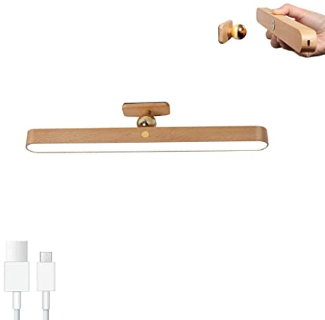 WRMING LED Holz Wandlampe Akku Kabellos Wandleuchte mit Schalter Batteriebetrieben Nachtlicht USB Aufladbar Schlafzimmer Nachttischlampe 360° Drehbar Tragbares Design Batterie Schrankleuchten