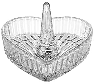 Handmade Clear Glass Ring Holder Dish for Jewelry Decorative Heart Design Ring Tray Dresser Top Jewelry Holder for Girl