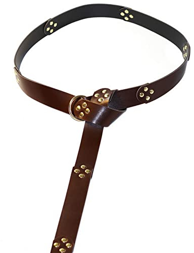 Thajaling Wikinger-O-Ring-Schnallengürtel, Ringgürtel aus PU-Leder, Mittelalterlicher Nietengürtel, nordischer Renaissancegürtel, Retro-Rittergürtel für Männer und Frauen (Braun)