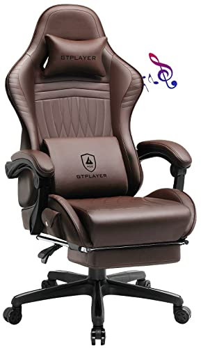 GTPLAYER Gaming Chair with Footrest, Dual Bluetooth 5.1 Speakers, Heavy Duty Large Frame Cold Cure Foam Height Adjustable Computer Desk Chair
