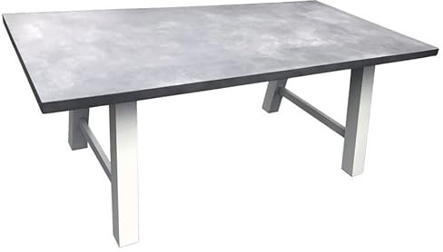 CAESAROO Tavolo da Esterno 200x100 cm in Alluminio Bianco con Piano in Resina Effetto Cemento - Alluminio