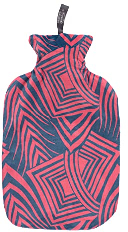 Fashy Hot Water Bottle with Plush Cover in Abstract Geo, Red/Navy, 2.0 L, 67391 44