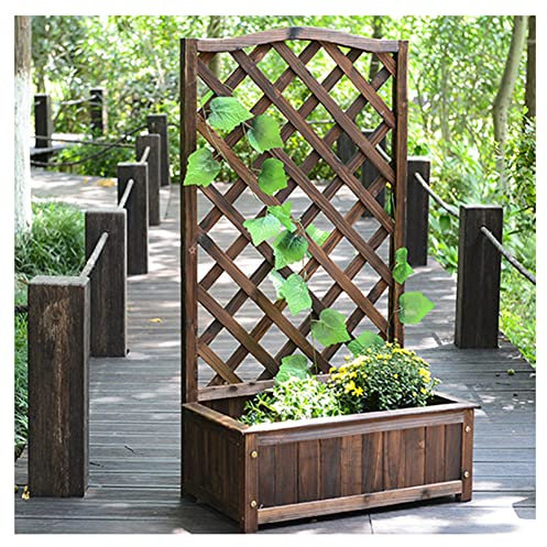 Jardiniere sur Pieds avec Treillis, Plantes Légumes Fleurs Jardinière Surélevée en Bois D'herbes, pour Support De Plantation Grimpant Vertical pour Balcon, Patio Et Cour,Natural,75x40x120cm