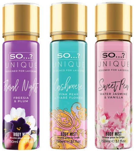 So…? Unique Damen Körpernebel Body Mist Bundle, White Floral, Cashmere, Sweet Pea bodyspray Gemischte Duftbündel 150ml (3er-Pack)