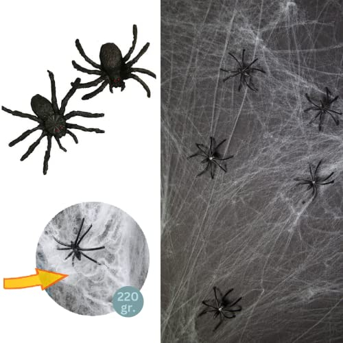 L+H Spinnennetz Halloween Dekoration in Premium QUALITÄT │ 220 Gramm XXL Netz inkl 43 Spinnen │ Spinngewebe Vorhang Halloween-Deko ideal für Halloween Party für Haus & Garten - Kamin Fenster Türen