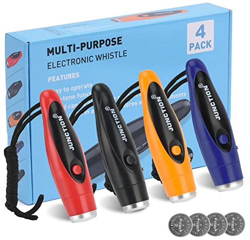 Xflyee [4 Pack Box] Electronic Whistles, Loudest Electric Whistles 3 Tones High Volume Whistle Hand Held for Coaches Referees Training Whistle Bulk, Outdoor Hiking Emergency Rescue Whistle Gifts