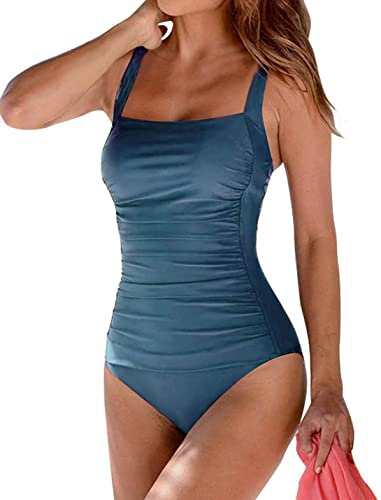 Muwodkdn Maillot de Bain Femme 1 Pièce Monokini Vintage Push-Up, Contrôle du Ventre, Bretelles Réglables, Style Sexy et Élégant pour Plage et Natation Bleu Clair S