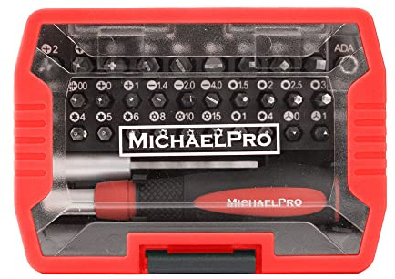 MichaelPro MP012008RD 37-teiliges Sicherheitsbit-Set, Profi-Qualität Magnetischer Sicherheitsbit mit Bit-Handgriff und S2-Stahl-Bits für Elektronik, Fahrzeuge, Militär, Luft- und Raumfahrt