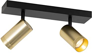 Qazqa Verstellbarer Deckenstrahler, Deckenspot - Jeana Luxe - Schwarz Gold, max. 10W, Geeignet für LED, 32cm, 2-flammig, Ideal als Küche lampe und Wohnzimmerlampe