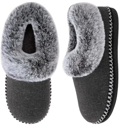EverFoams Women's Bootie Slippers Warm Soft Comfy Memory Foam Non-slip Indoor House Shoes with Fluffy Collar Grey,7 UK