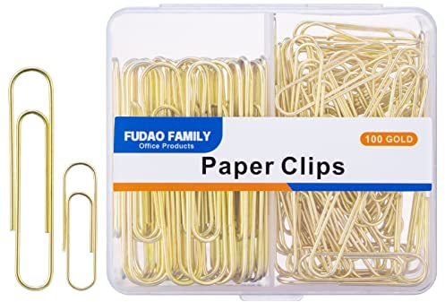 FUDAO FAMILY Gold Paper Clips Assorted Sizes, Large Paperclips, Small Paper Clip, 100 Clips/Box
