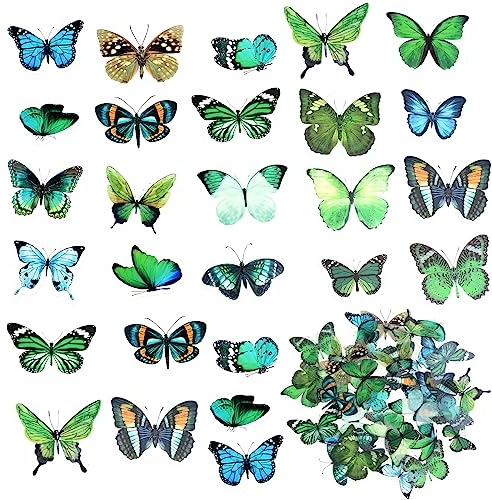 40 Stk Schmetterling Aufkleber Abziehbilder, Scrapbooking Sticker Selbstklebende Dekoration Transparentes für Laptop, Handy, Wand, Scrapbook, Auto - Grün