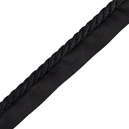 Flange Cord - 19mm Cotton Piping Cord for Sewing, Cushions, Upholstery Ribbon Cord Flanged Piping Trim Cushion Piping Sewing Thread Plait Furnishing Flange Cord Piping for Cushions (Black,5m)