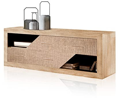 duehome | Salon Modular, Módulo Bajo con 2 Cajones, Composicion Salon por Piezas, Modelo Nuka, Acabado en Tofe y Textil, Medidas: 130 cm (Largo) x 41,4 cm (Fondo) x 50 cm (Alto)
