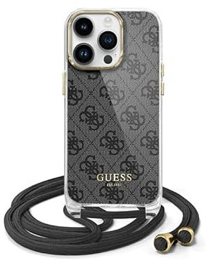 CG Mobile Guess Handyhülle für iPhone 15 Pro Max in Schwarz Handyhülle mit Crossbody-Kordel, Kratzfest, bequem und langlebig, Hartschale mit zugänglichen Anschlüssen, Stoßdämpfung