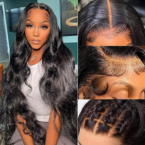 MegaLook Bleached Knots Body Wave Human Hair Wig 13x4 Pre Cut Lace Front Wigs perücke damen echthaar 100% Brazilian Virgin Human Hair Wig Upgraded Glueless Wigs Afro Perücke Echthaar 30 Zoll