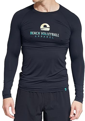 Herren Beachvolleyball Longsleeve - wärmend, schnelltrocknend, hoher Lichtschutzfaktor, aus recycelten Materialien - 100% Made in Portugal (Schwarz, L)