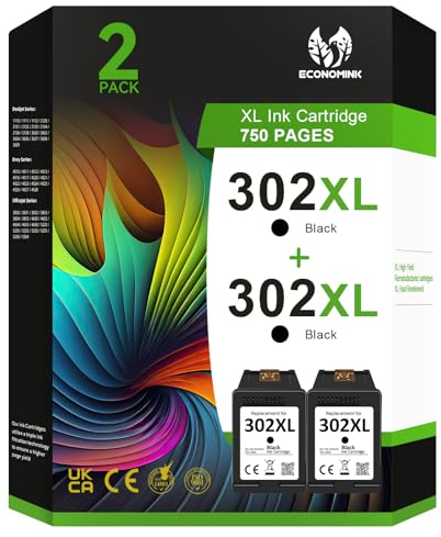 Economink 302XL Druckerpatronen Kompatibel für HP 302 Druckerpatronen Schwarz, 302XL für OfficeJet 3831 4650 5230 3833 3830, DeskJet 3630 3636 3639, Envy 4524 4527 4525 (Schwarz, 2er-Pack)