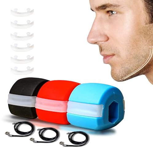 EcoNour Jaw Exerciser 3 Pack Jawline Toner Exerciser double chin removal & Enhancing Chiselled Jawline, Face Exerciser for Men & Women - With Necklace and Storage Containers