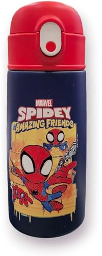 Seven Gourde isotherme SPIDER-MAN, bleu rouge – Gourde pour enfants avec paille 460 ml – Gourde maternelle SPIDERMAN, école primaire – acier inoxydable, maintien température jusqu'à 24h