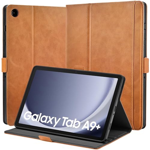 AsileCuir Handmade Premium Vegan Leather Case for Samsung Galaxy Tab A9 Plus 11” 2023 (SM-X210/X216/X218),Magnetic Protective Cover with Pocket,Typing Angle & 4 Viewing Angle,Auto Sleep/Wake,Brown