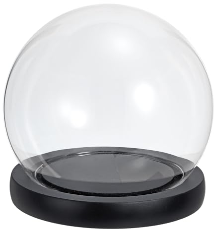 PATIKIL 4.4 Clear Cloche Glass Dome, Glass Bell Jar Globe Display Case Tabletop Centerpiece with Black Wooden Base for Succulents Christmas Decor
