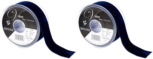 Berisfords Velvet Ribbon, Navy, 36mm X 5m (Pack of 2)