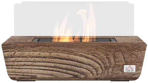 HOMCOM Chimenea de Mesa Chimenea de Bioetanol Portátil Capacidad de 150 ml Combustión de 45 Minutos Estufa de Bioetanol para Interior 5-8 ㎡ Roble