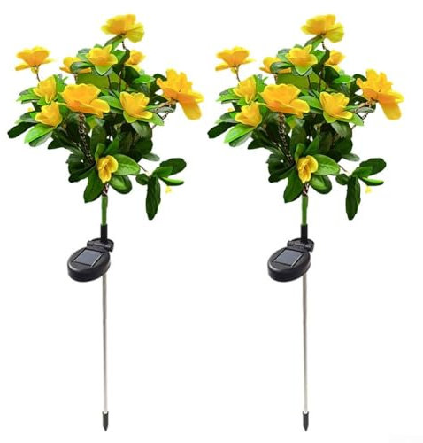 2 luci solari accattivanti a forma di rododendro, perfette per la decorazione esterna (giallo)