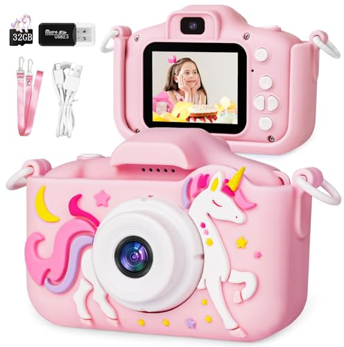 Ainiv Kinderkamera mit 2.0 Display - Digitalkamera für Mädchen und Jungen ab 3 Jahren, Einhorn-Design, 1080P HD Anti-Drop Fotoapparat für Spielzeug (Rosa)