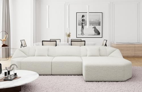 Ecksofa Cabrera L Form kurz Stoffsofa Sofa Designersofa Bouclè Weiss (Ottomane rechts)