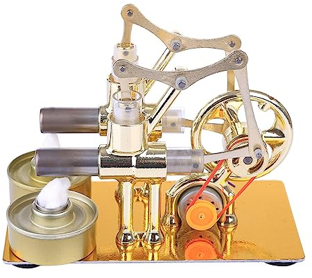 Stirling-Metall-Heißzylinder-Dampfkraftmaschine Modell, Zweizylinder-Großkolbenmotor Modell, Externe Verbrennung Thermische Dampfkraftmaschine(Zufällige Glühbirnenfarbe)