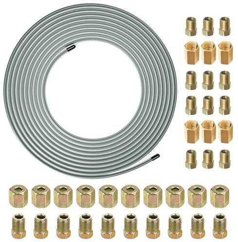 10 m Bremsleitung Ø 4,75mm (3/16) Set mit 6 Stk 4,75mm Bremsleitungsverbinder, 10Pcs M10 Verschraubungen & 10Pcs M10 Verbinder für Bremsleitung Bördel DIN/SAE Kupfer Verkupfertes Stahl Sortiment