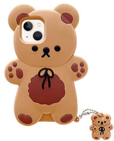 QoKcoahn Bear 3D Cartoon Teddy Case for iPhone 12/12 Pro - Funny Kawaii Soft Silicone Shockproof Protective Case with Bear Keychain