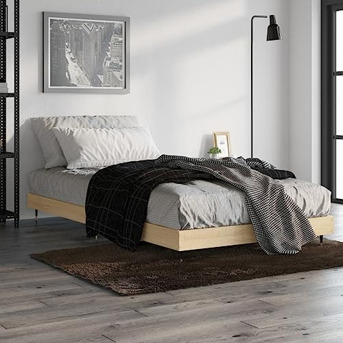 Youuihom Jugendbett Eckbetten Bettgestell Gästebetten Bettgestell Sonoma-Eiche 100x200 cm Holzwerkstoff Geeignet für Bauernhaus, Schlafzimmer, Loft, Schlafzimmer