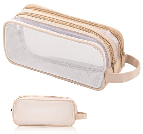 UieaMsio Federmäppchen,Mäppchen,Groß Federtasch,Durchsichtig federtasche,Federmäppchen mädchen,Farbig Federmäppchen durchsichtig,für Jungen Mädchen Teenager,von Schule & Büro Make-up (Coffee Color)