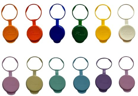 Milk Bottle Tops - Pack of 12 Mixed Colours. Reusable Milk Bottle Tops - Made in The UK. Durable, Eco-Friendly, Perfect Fit for UK 1-Pint Glass Bottles - Fully Recyclable Plastic Bottle Lids