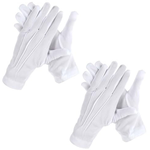 Yuanchu 2 Paar Weiße Baumwollhandschuhe Herren,Uniform Handschuhe mit Druckknopf Weiße genähte Kostüm Weich Leicht für Polizeibegleiter Parade Formelle Wache Hochzeit Smoking Driving