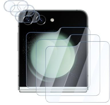 YUXINDZ 3 Pièces Verre Trempé pour Samsung Galaxy Z Flip 5 6,7 Pouces avec 3 Pièces Caméra Arrière Protecteur, Protection Écran Film Vitre Protection Anti Rayures, Sans Bulles, Dureté 9H