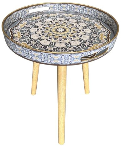 Simmer Stone Tables d'appoint rondes d'extérieur avec 3 pieds amovibles en bois, table plateau polyvalente, parfaite pour l'extérieur, table basse ronde, thé et temps de relaxation de 45 cm (fleur